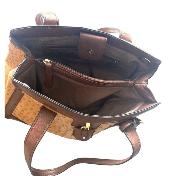 Vegan “London Fog” Ostrich Leather Shoulder Tote Handbag Cream Color Excellent - Picture 9 of 10